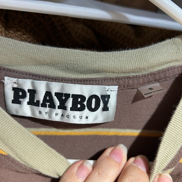 Playboy by Pac Sun Shirt Adult Small Brown Yellow Logo Short Sleeve - Picture 4 of 4